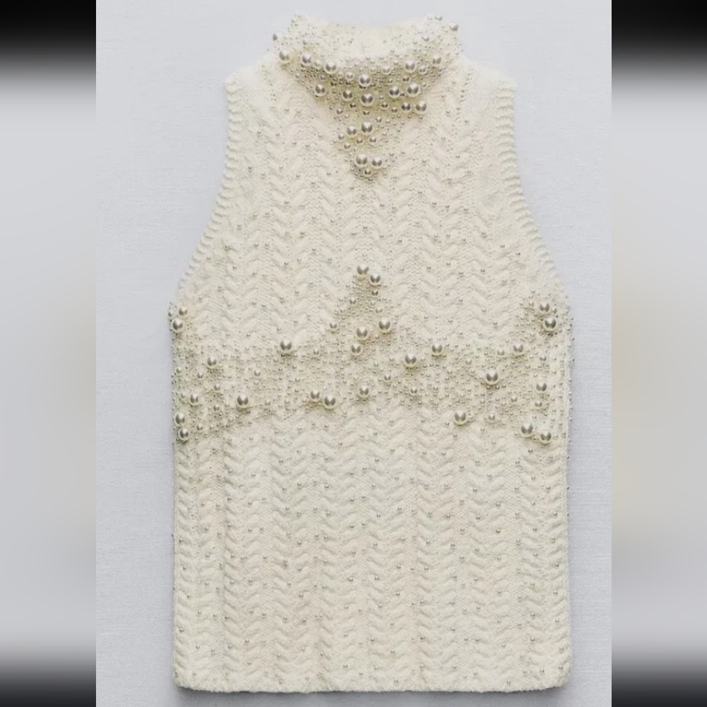 ZARA Pearl Cream Sleeveless Sweater